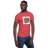 Heather red unisex short-sleeve T-shirt with front cartoon graphic, crew neck