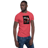 Heather red short-sleeve unisex T-shirt with front chest graphic, crew neck
