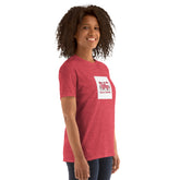 Unisex short-sleeve T-shirt red with front square print showing two hearts