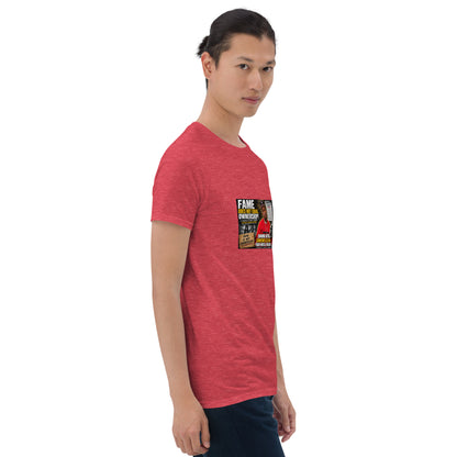 Unisex short-sleeve T-shirt, heather red with chest photo graphic and crew neck