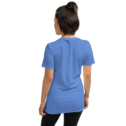Blue unisex T-shirt, back view, short sleeves and crew neck