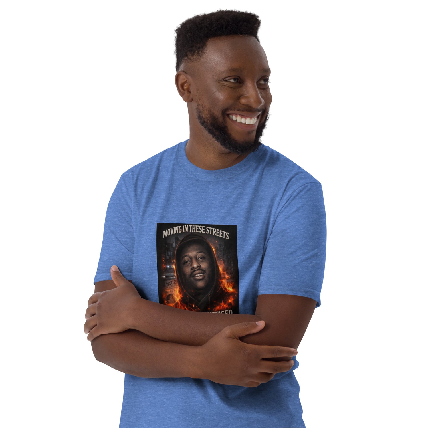 Royal blue unisex T-shirt with front graphic print and crew neck