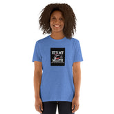 Unisex T-shirt, heather blue, front graphic print square, short sleeves, crew neck