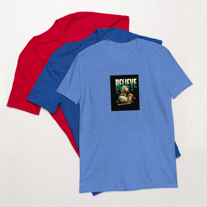 Light blue unisex short-sleeve T-shirt with &