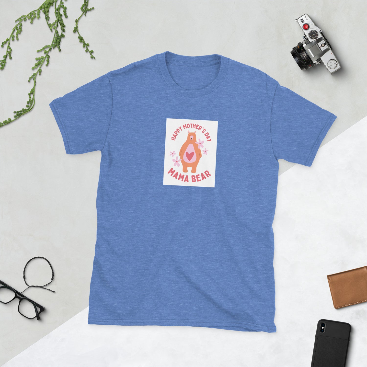 Happy Mother’s Day unisex T-shirt, blue front with “Mama Bear” graphic
