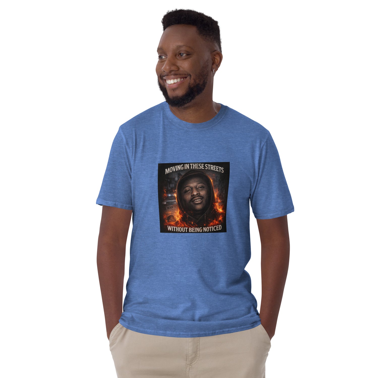 Light blue unisex T-shirt with front graphic print and crew neck