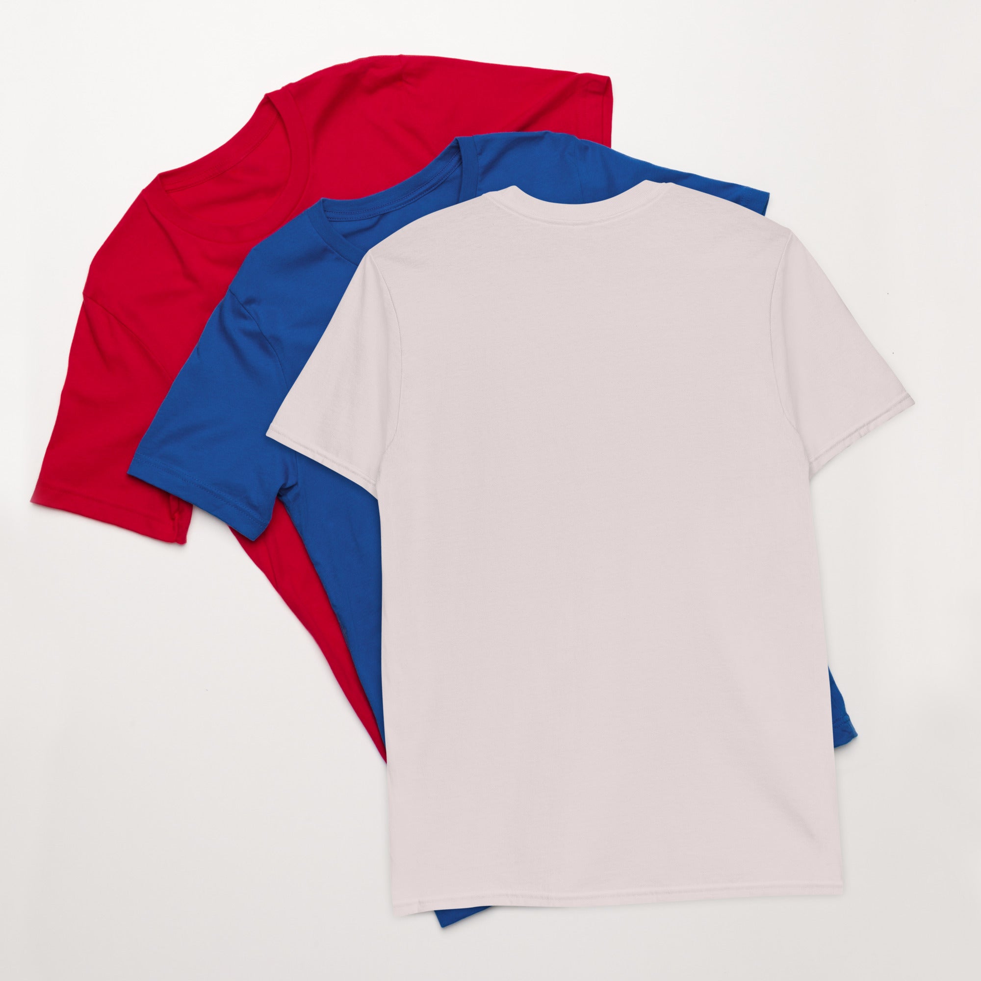 Unisex T-shirt, white back view, crew neck and short sleeves, plain fabric