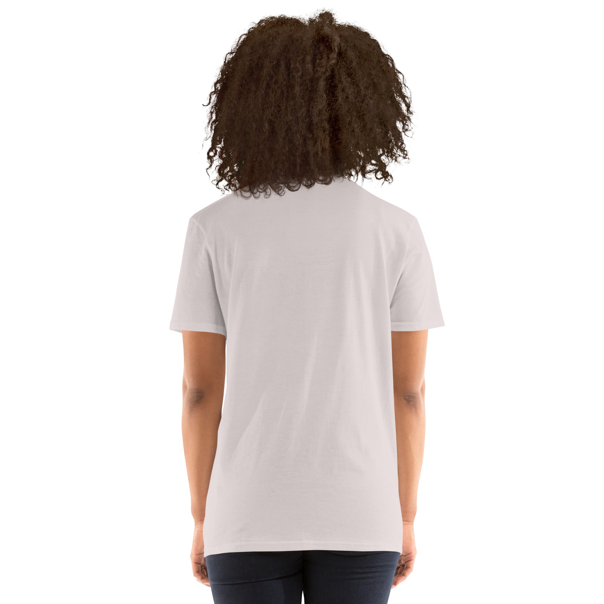 White T-shirt, back view with short sleeves and crew neck
