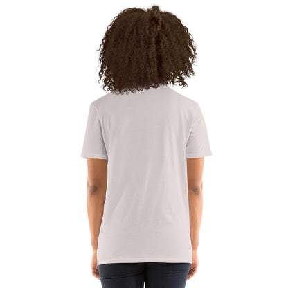 White T-shirt, back view with short sleeves and crew neck