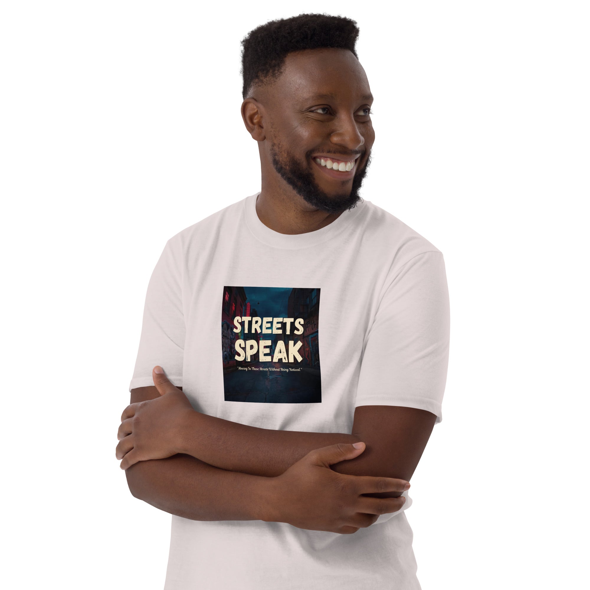Streets Speaks T-Shirt, white, chest graphic square print “STREETS SPEAK”, short-sleeve