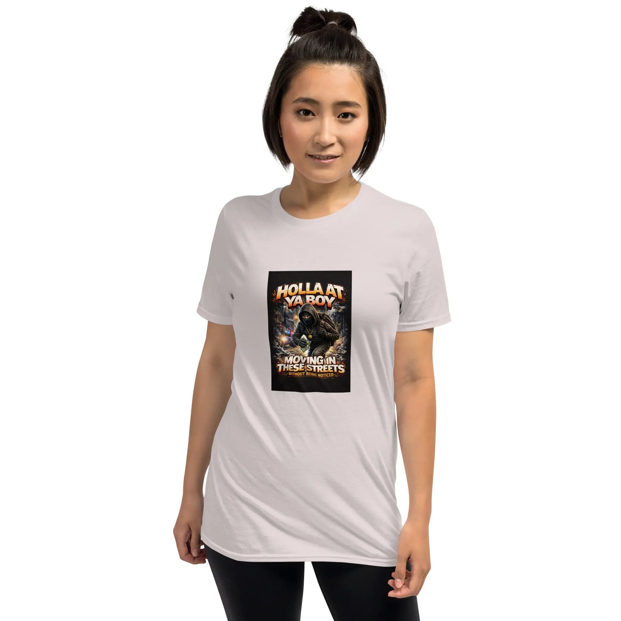 Light pink unisex T-shirt with square front graphic print and crew neck