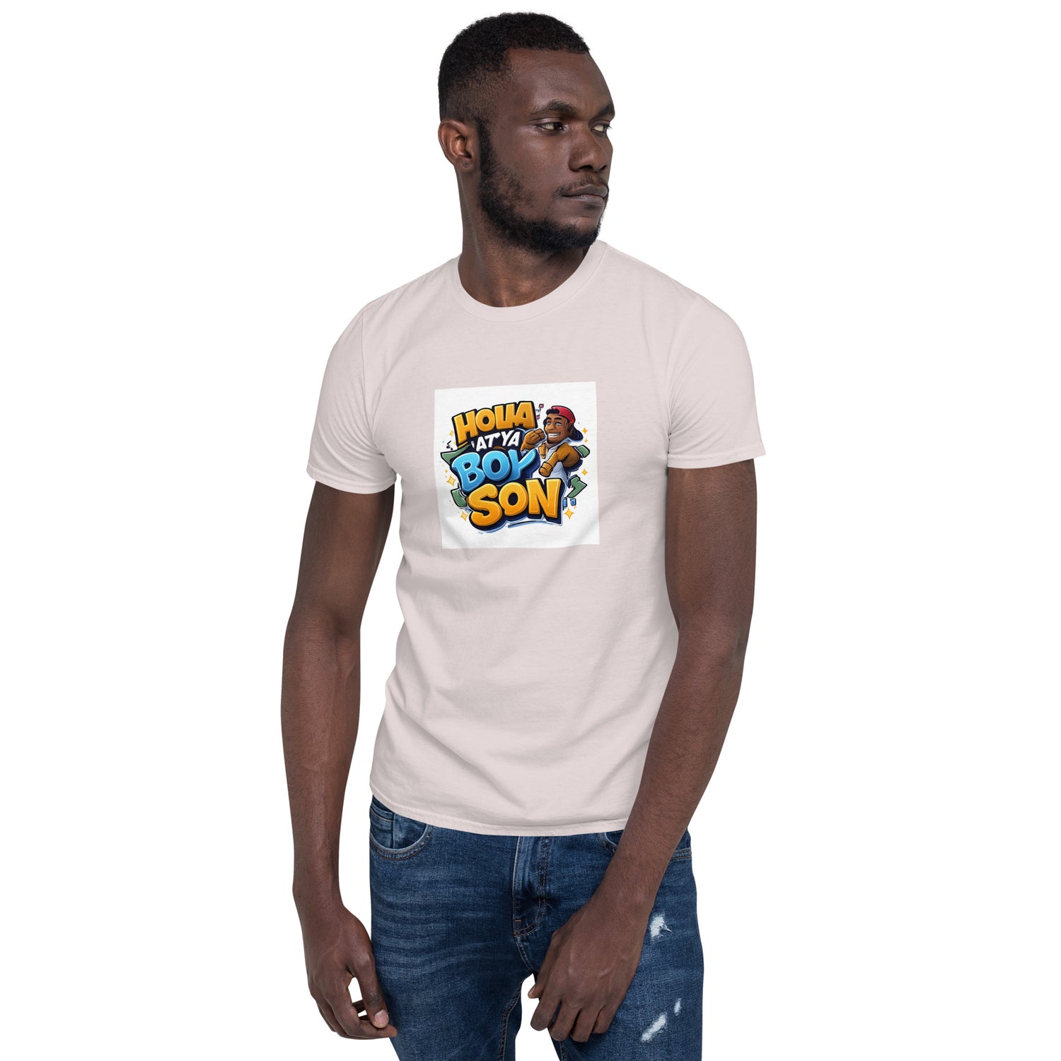 Beige/white unisex T-shirt with &