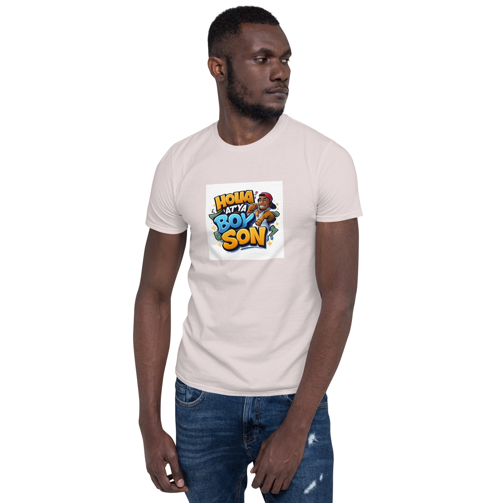 Beige/white unisex T-shirt with &