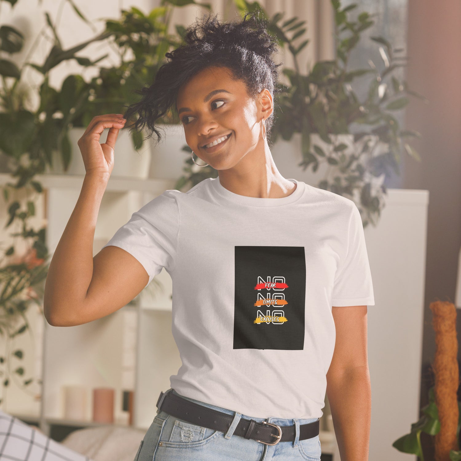 White short-sleeve unisex T-shirt with square logo graphic centered on chest