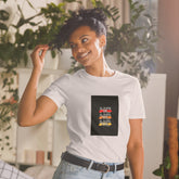 White unisex short-sleeve T-shirt with square front graphic