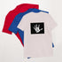 Unisex short-sleeve T-shirt, cream with black box graphic of white handprint