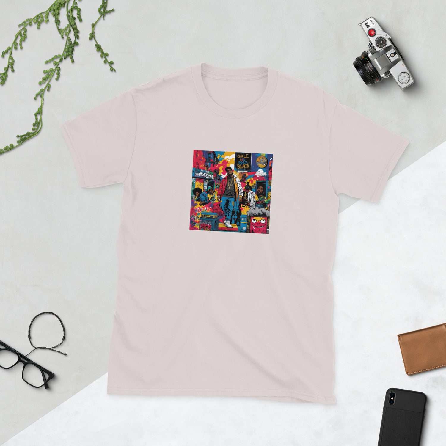 Unisex T-Shirt con maniche corte, rosa chiaro, stampa frontale a colori