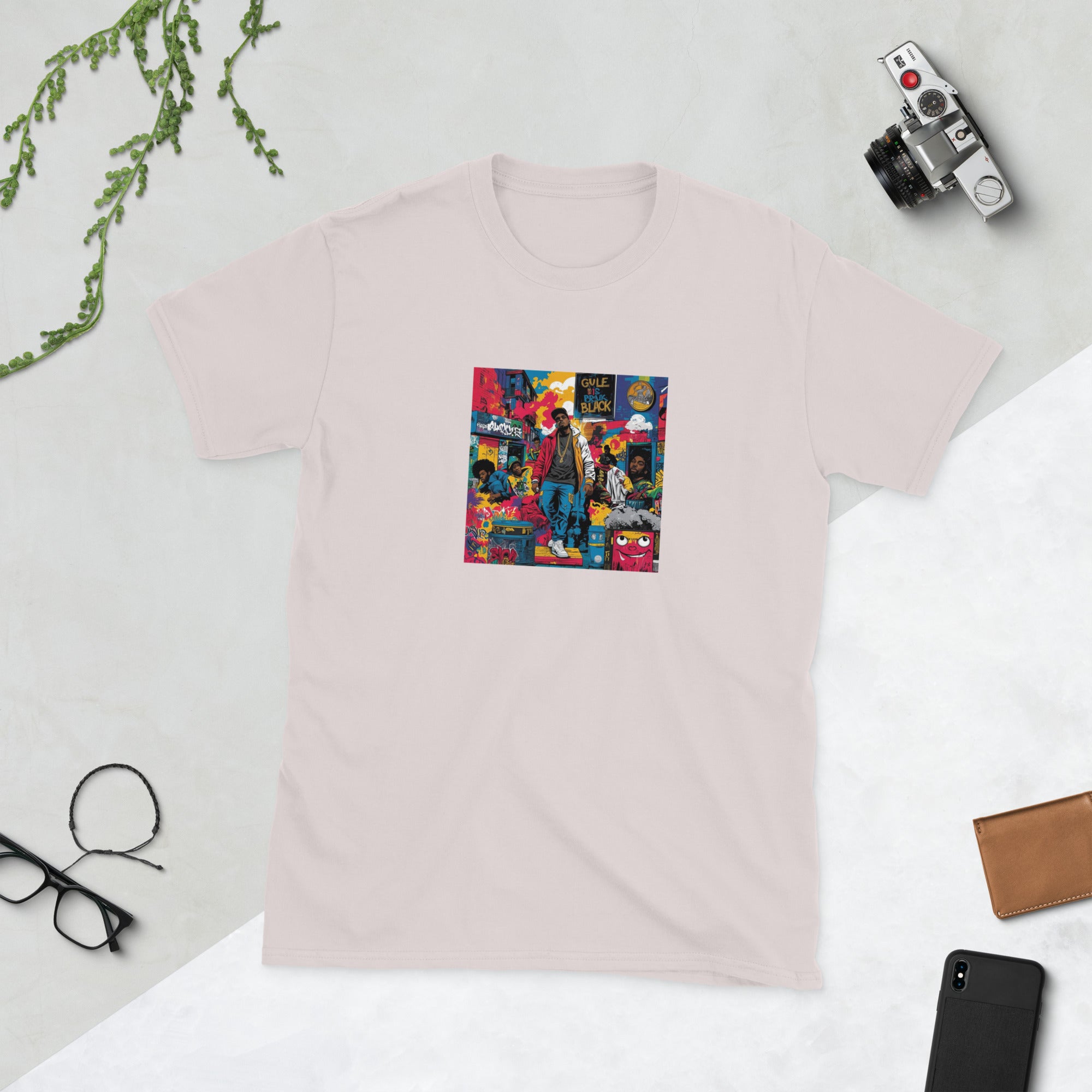 Unisex T-Shirt con maniche corte, rosa chiaro, stampa frontale a colori