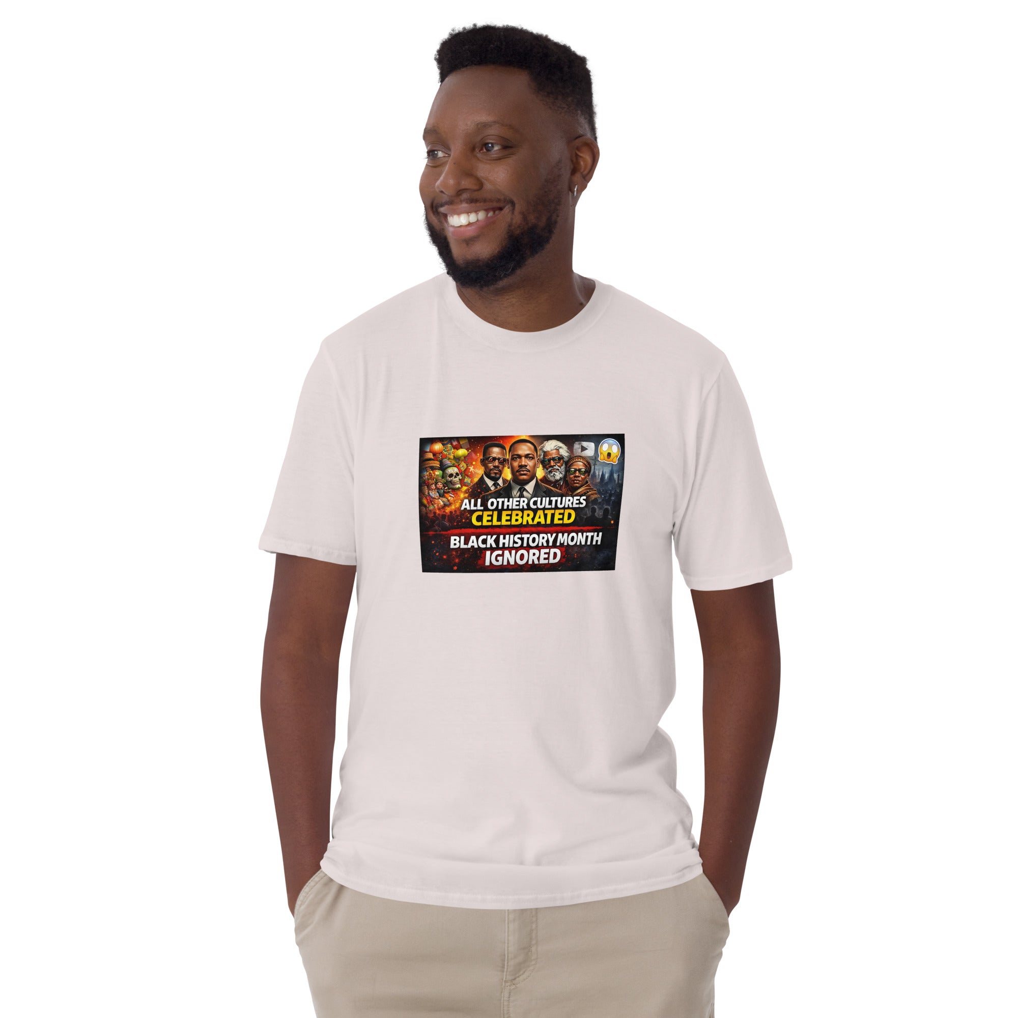 Light cream unisex T-shirt with front graphic for Black History Month