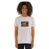 White crew-neck T-shirt with chest graphic print