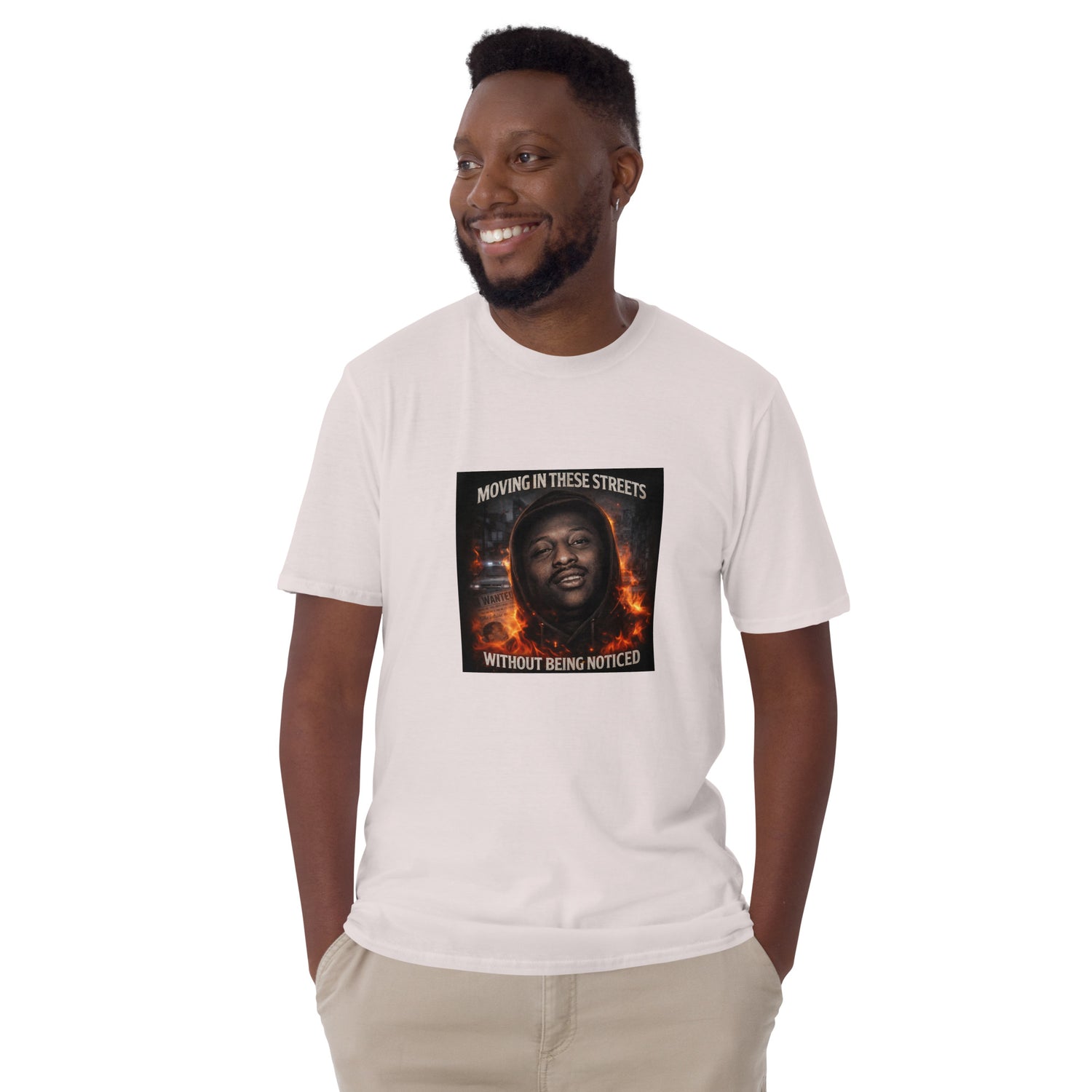 Weißes Unisex-T-Shirt mit Rundhalsausschnitt und quadratischem Frontprint