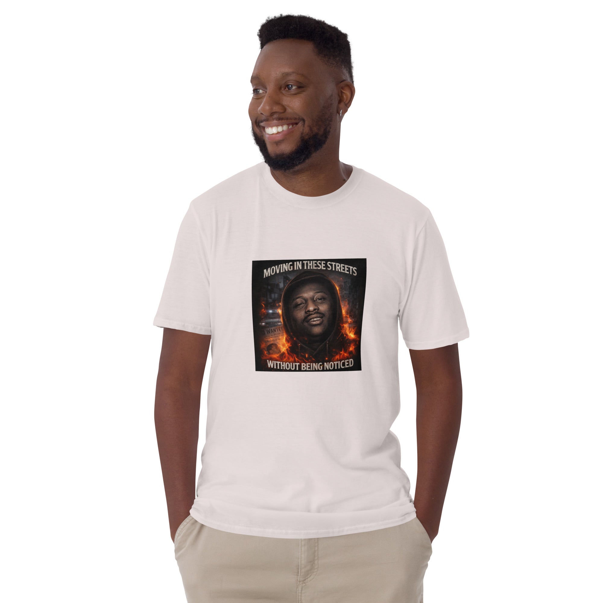 Weißes Unisex-T-Shirt mit Rundhalsausschnitt und quadratischem Frontprint