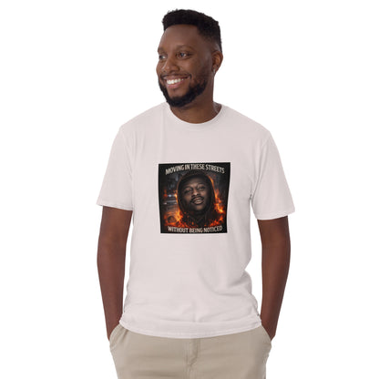 Weißes Unisex-T-Shirt mit Rundhalsausschnitt und quadratischem Frontprint