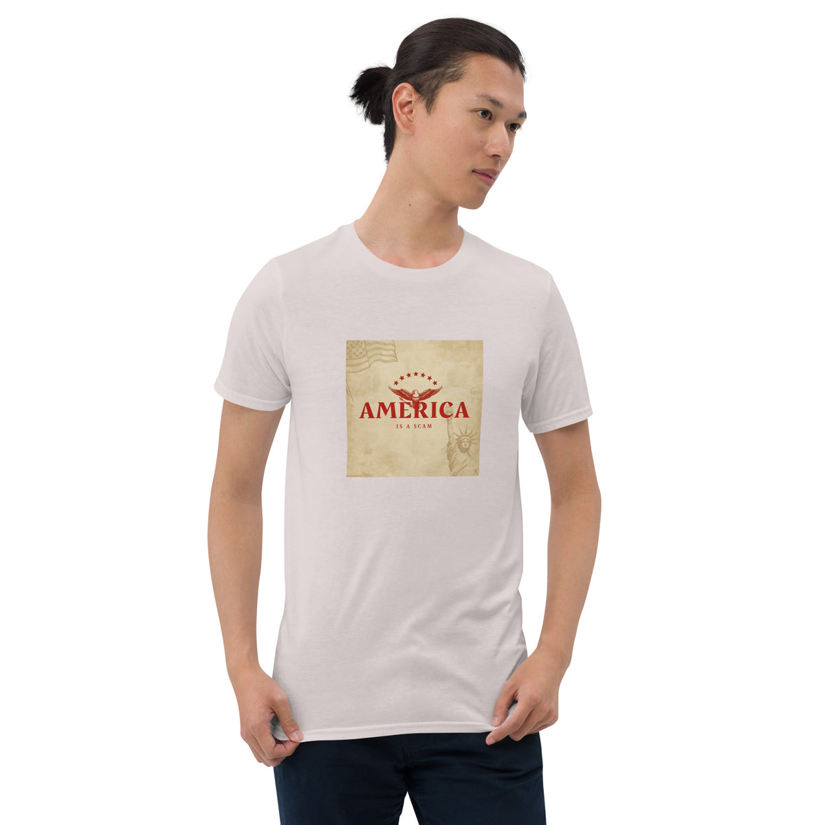 Unisex light graphic tee with square America print on the chest