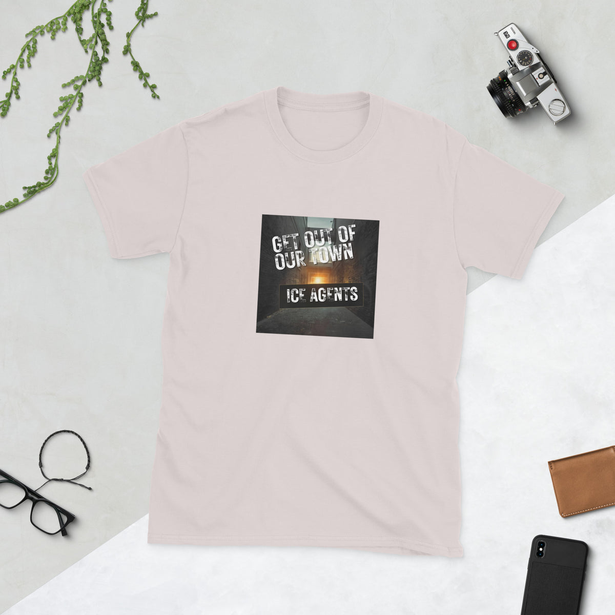 MIS Apparel streetwear T-shirt, pale pink with front square graphic