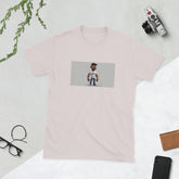 Light pink unisex graphic T-shirt with rectangular portrait print on front
