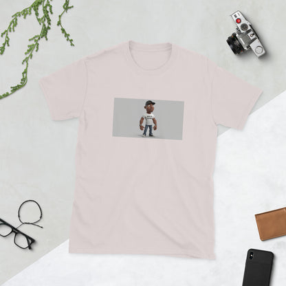 Light pink unisex graphic T-shirt with rectangular portrait print on front