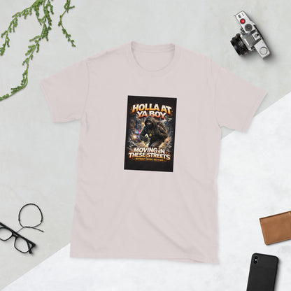 Light pink graphic streetwear tee with front square cat print