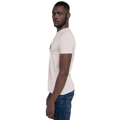 White unisex T-shirt side profile, crew neck and sleeve seams