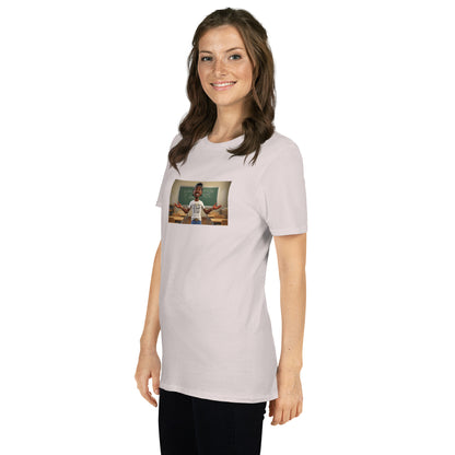 Unisex-T-Shirt rosa mit Frontdruck, vordere Ansicht