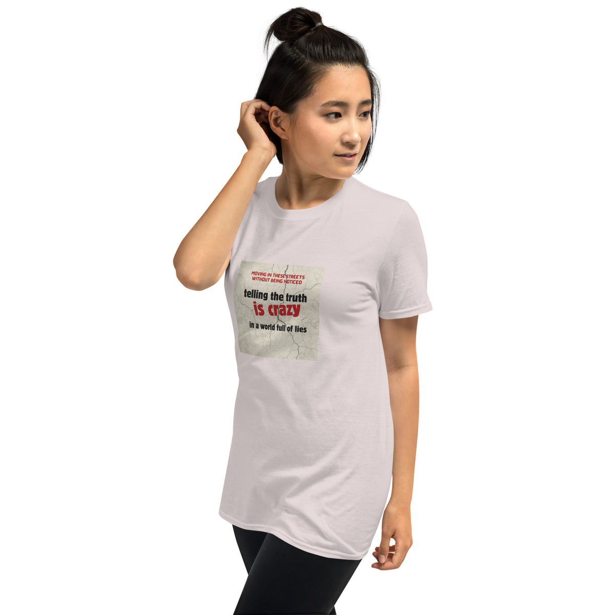 Unisex white crew-neck T-shirt with front rectangular chest graphic
