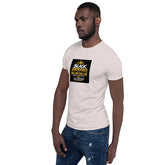 Cream unisex short-sleeve T-shirt with black-and-gold chest graphic.
