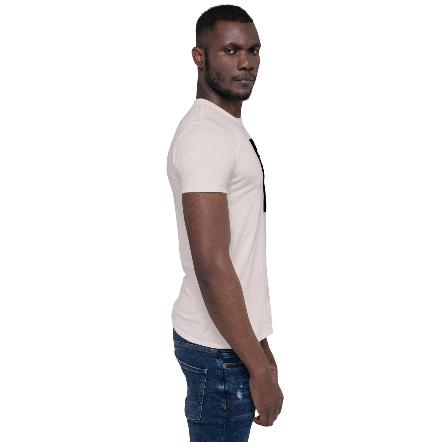Natural unisex short-sleeve T-shirt, side view with no front graphic showing