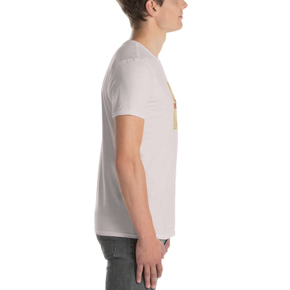 White unisex T-shirt back/side view, plain rear with crew neck.