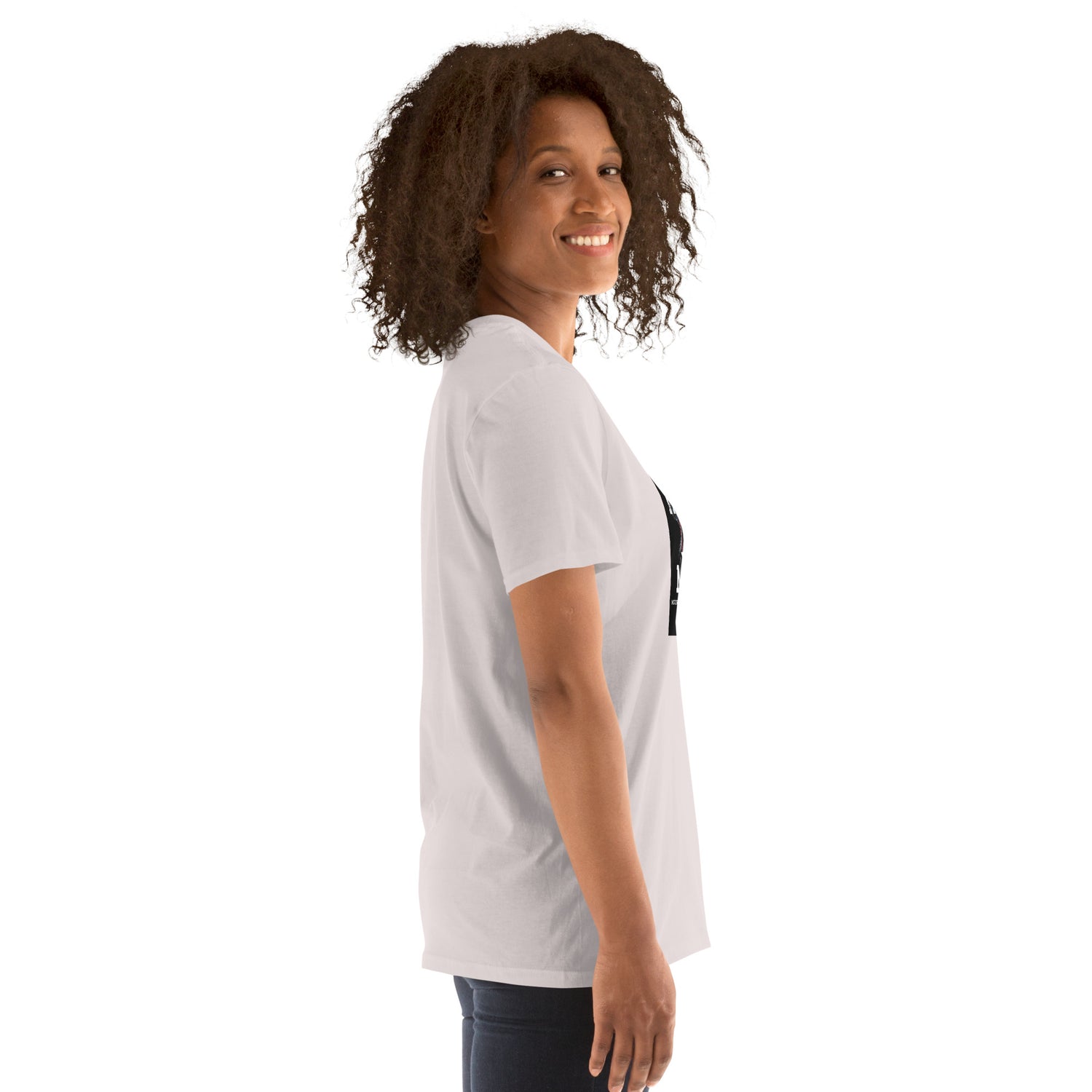White unisex short-sleeve T-shirt, profile side view