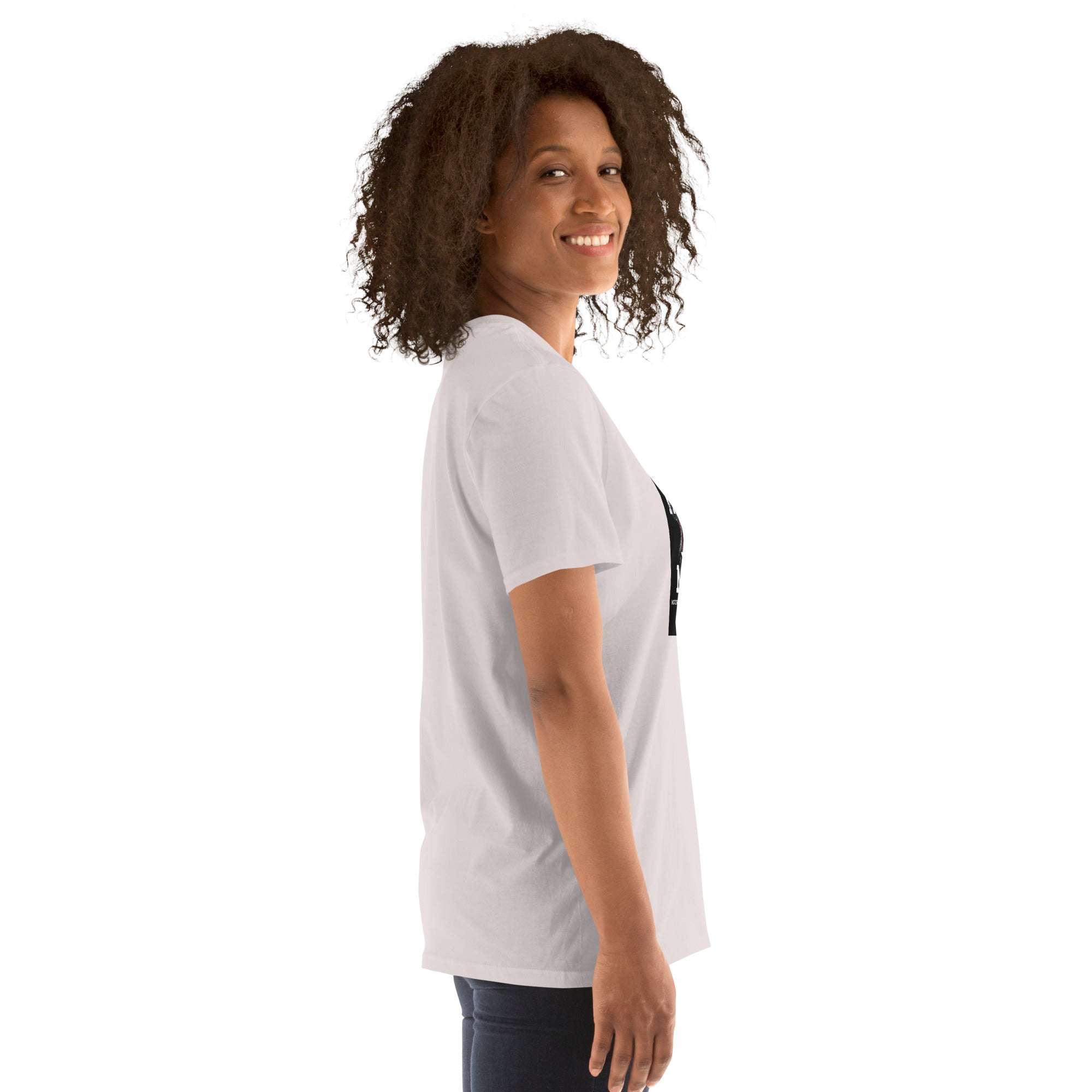 White unisex short-sleeve T-shirt, profile side view