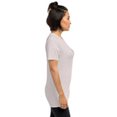 Unisex white crew-neck T-shirt with side view and sleeve graphic