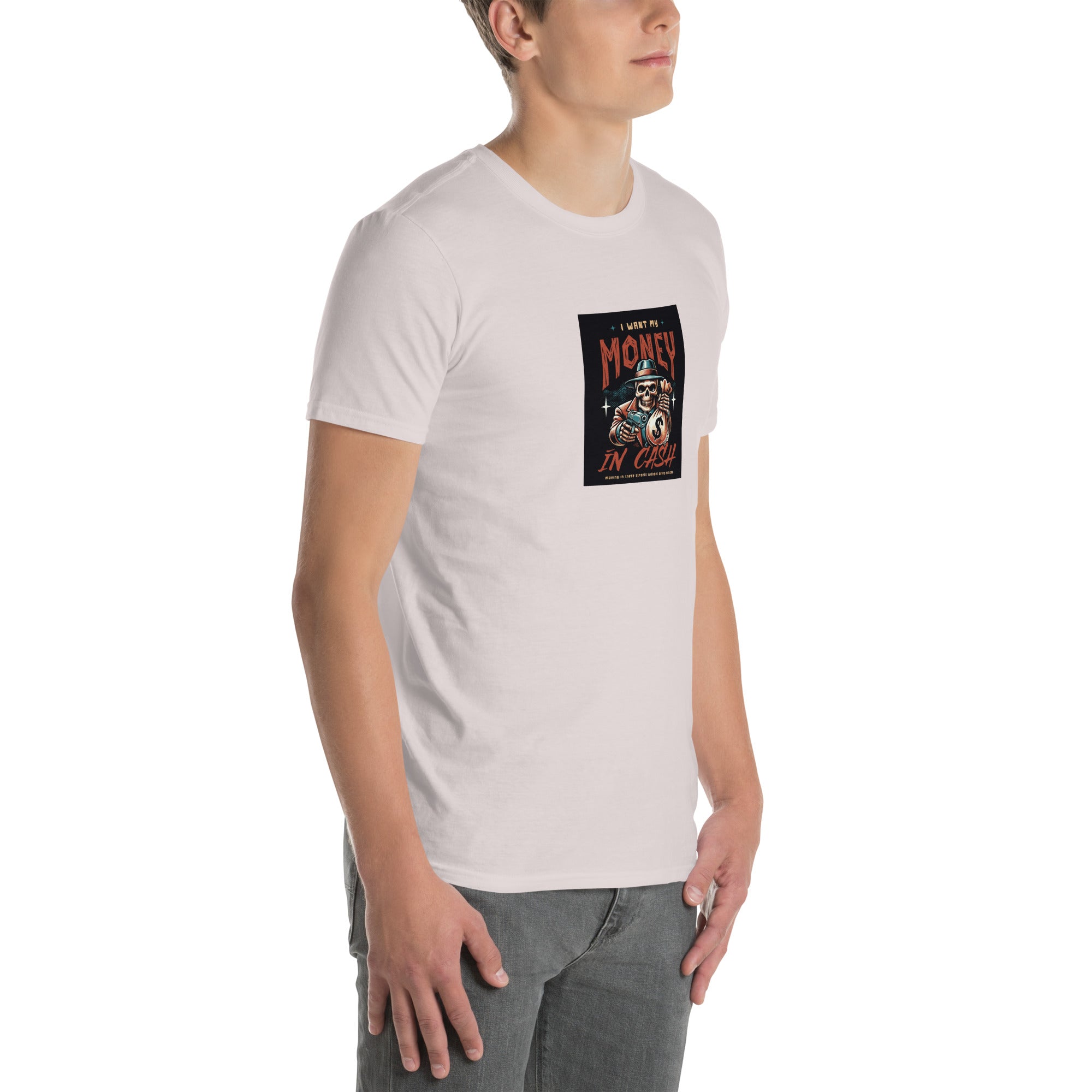 Natural unisex T-shirt, front logo panel on left chest, short sleeves