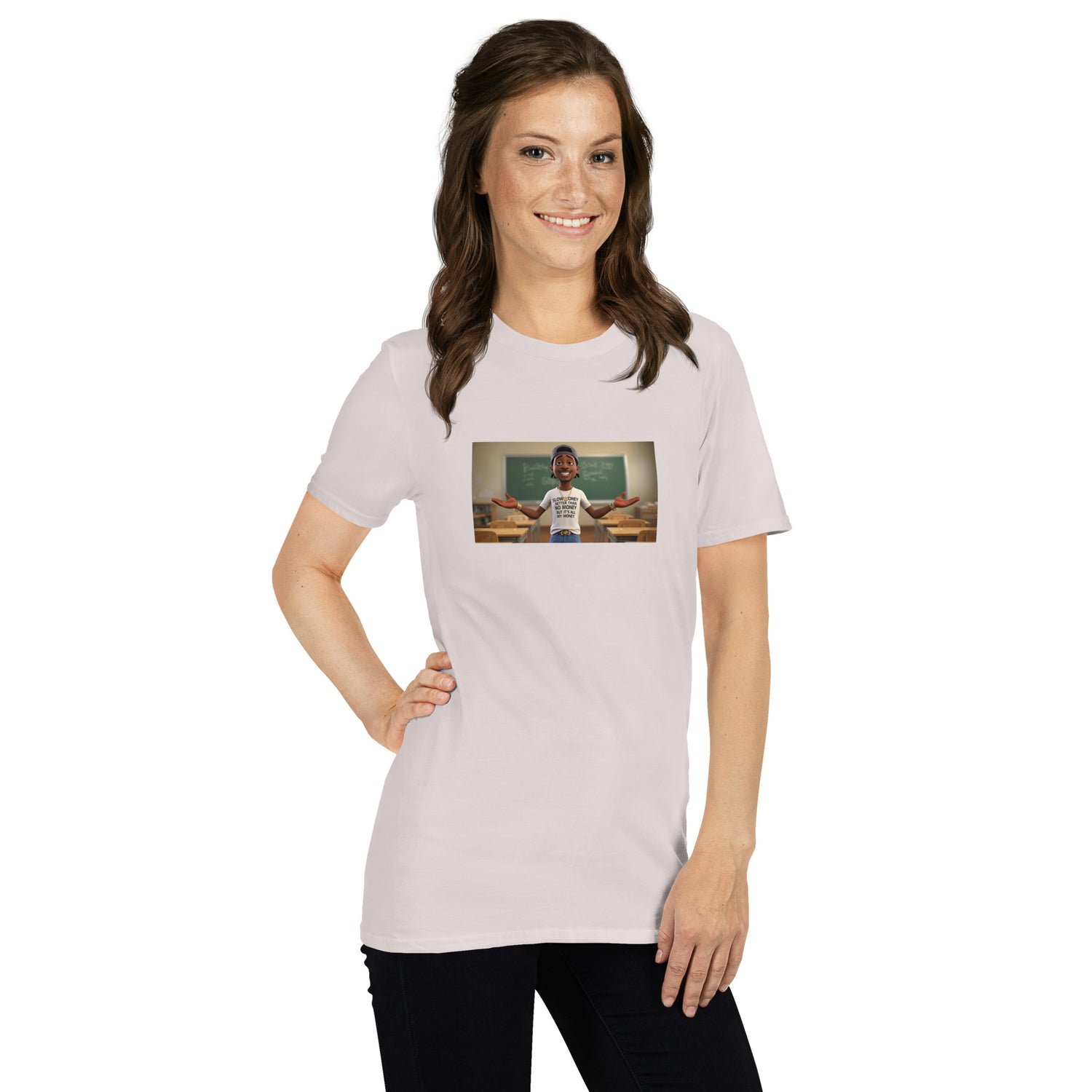 Unisex-T-Shirt rosa mit Frontdruck, Frontansicht