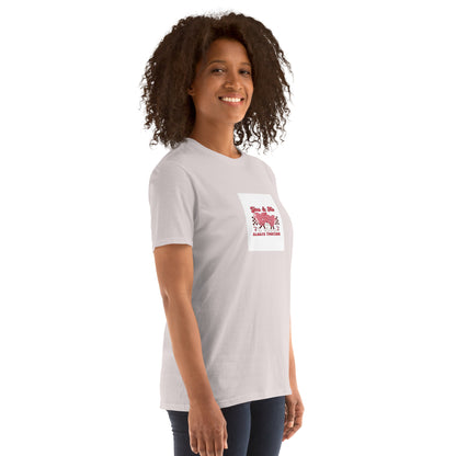 Heather grey unisex T-shirt with chest graphic, crew neck