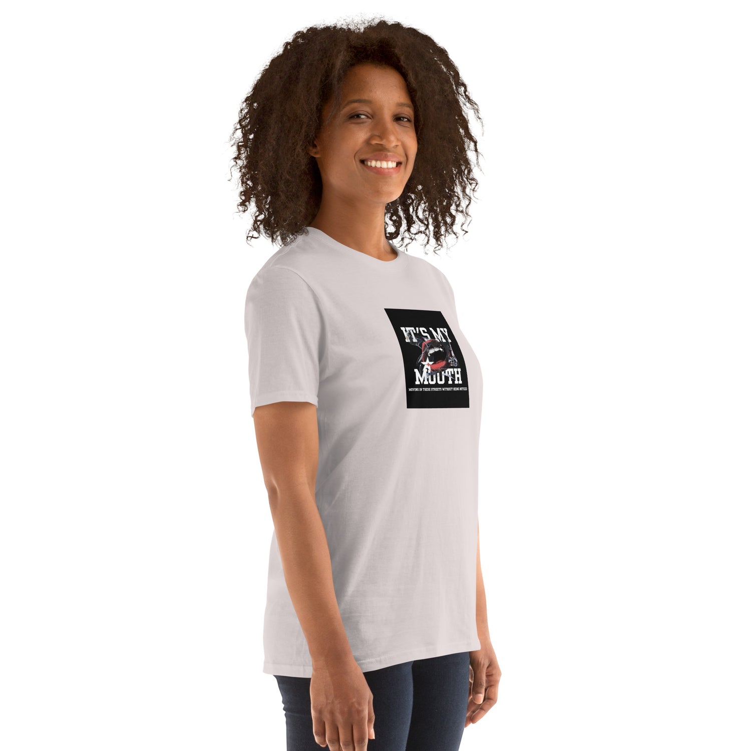 White unisex T-shirt with black square front graphic print