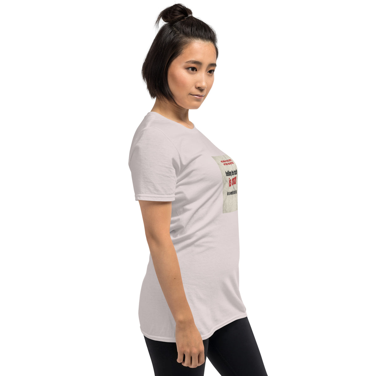 Unisex white crew-neck T-shirt with side sleeve graphic