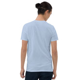 Light blue crewneck T-shirt back view, short sleeves