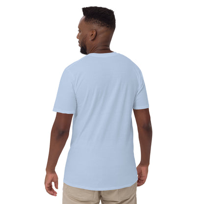 Light blue unisex T-shirt, back view with crew neck and short sleeves