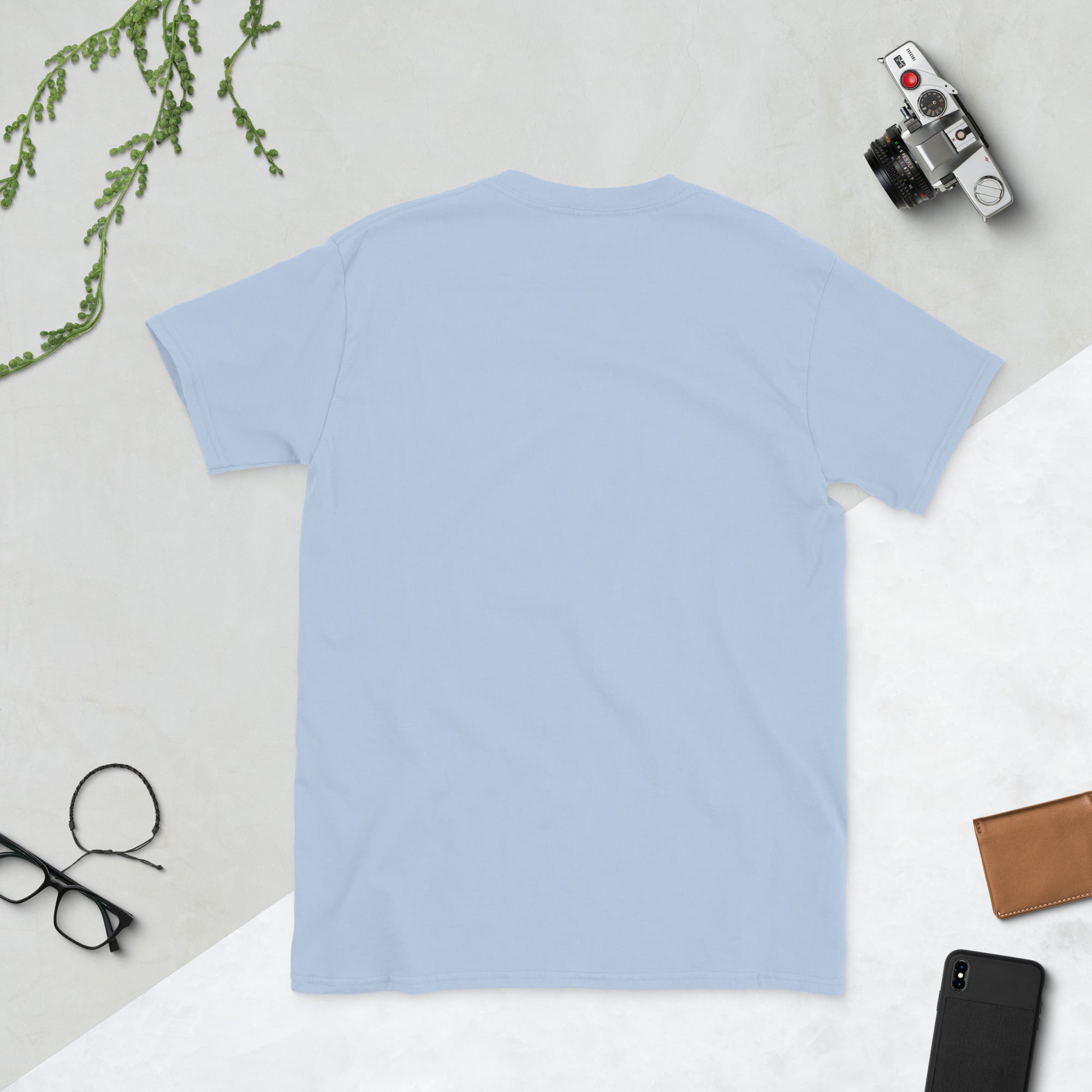 Light blue unisex short-sleeve T-shirt, plain back view (no visible print)