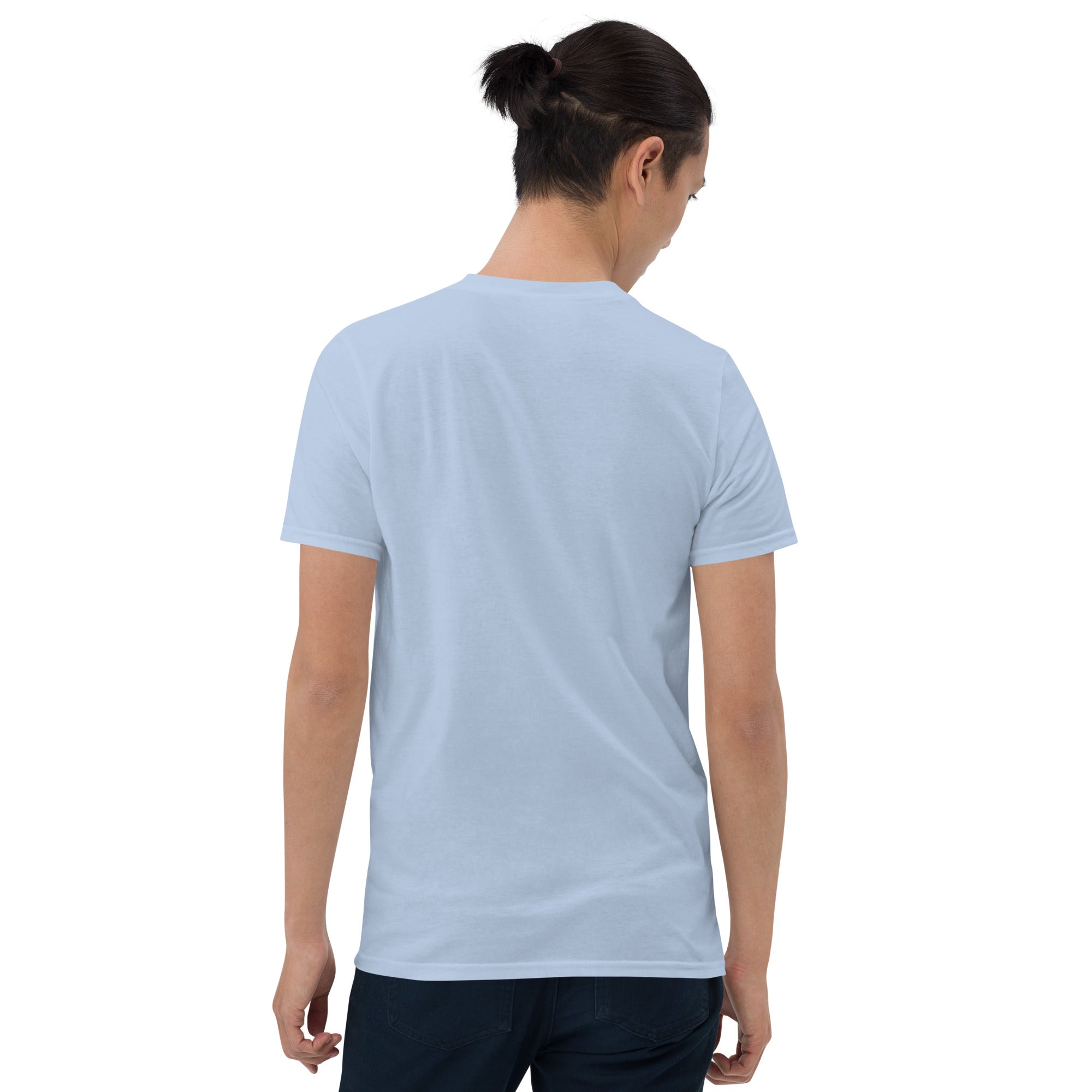 Light blue unisex short-sleeve T-shirt, back view with no visible front print.